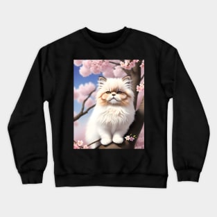 Persian cat in a cherry blossom tree - Modern digital art Crewneck Sweatshirt